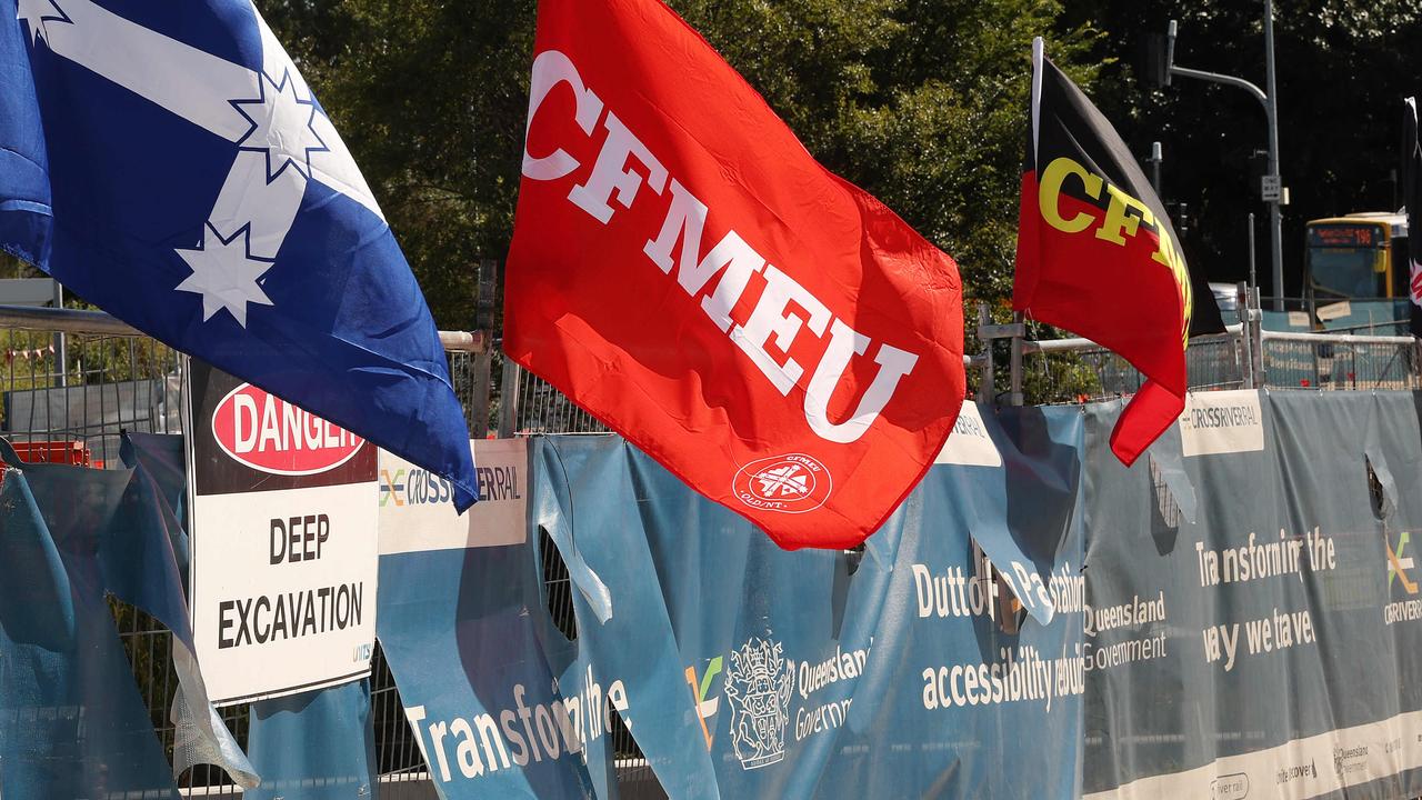 Two union members entered the site and demanded to see paperwork, then stopped work. The CFMEU argued the crane workers were not trained properly. Picture: Liam Kidston