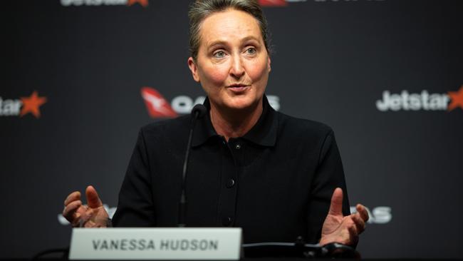 Qantas CEO Vanessa Hudson has been ordered to take part in mediation with the Transport Workers Union to determine compensation for 1700 workers whose jobs were illegally outsourced. Picture: NCA NewsWire/Christian Gilles