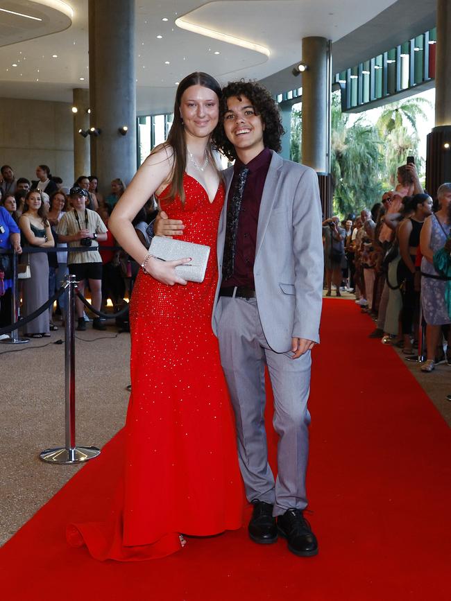 Jessica Tierney and Thomas Delaney arrive at the Trinity Bay High School formal evening, held at the Cairns Convention Centre. Picture: Brendan Radke