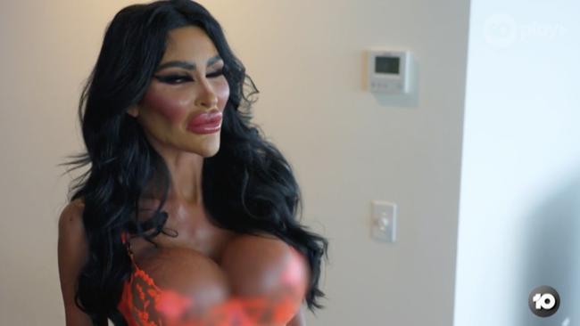 Tara Jayne McConachy is a 32-year-old nurse famous for her surgically-enhanced looks. Picture: Channel 10.