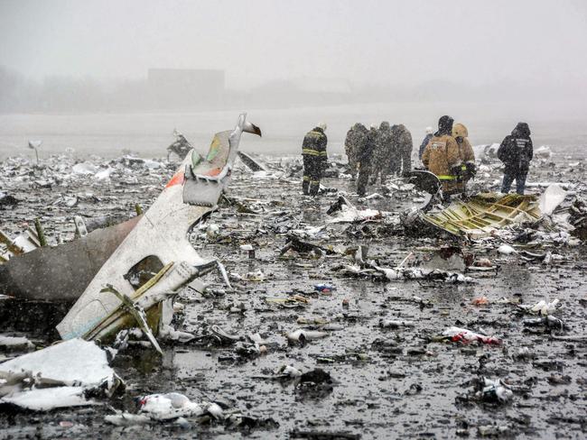 A handout picture released by Russia's Emergencies Ministry shows Russian rescuers working at the crash site.