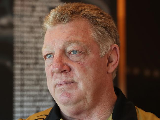 Buzz Rothfield v Phil "Gus" Gould. Buzz grills Gus at Panthers Rugby League Academy in Penrith over Penrith's slow 2-5 start to the season. Picture: Brett Costello