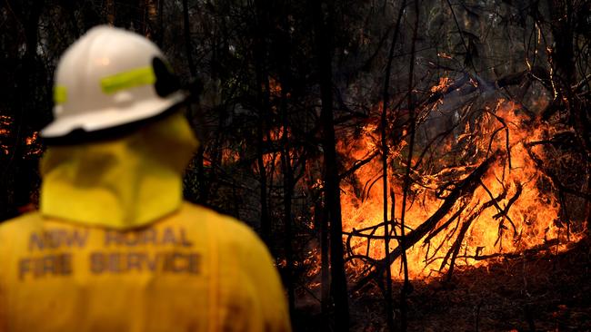 NSW Rural Firefighters at Mangrove Mountain, west of the Central Coast. Picture: Jeremy Piper