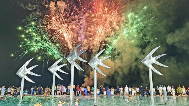 Swimming with a fireworks show at the Lagoon at the turn of 2021. Picture: Kristy Bartolo