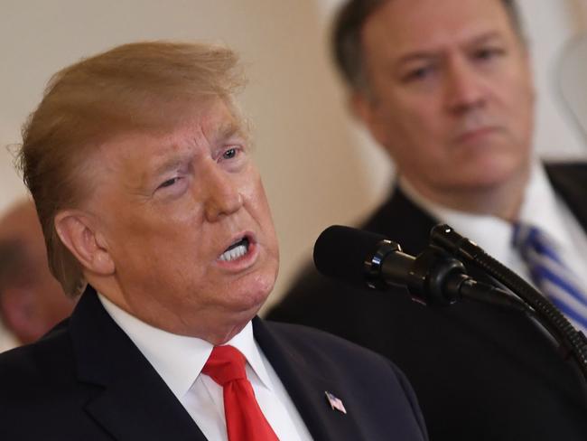 US President Donald Trump addresses the situation with Iran in the Grand Foyer of the White House in Washington, DC. Picture: AFP