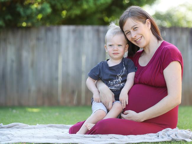 Alex Forbes, with her 23-month-old son Dexter, is happy to be having another boy this month. Pics Tara Croser.