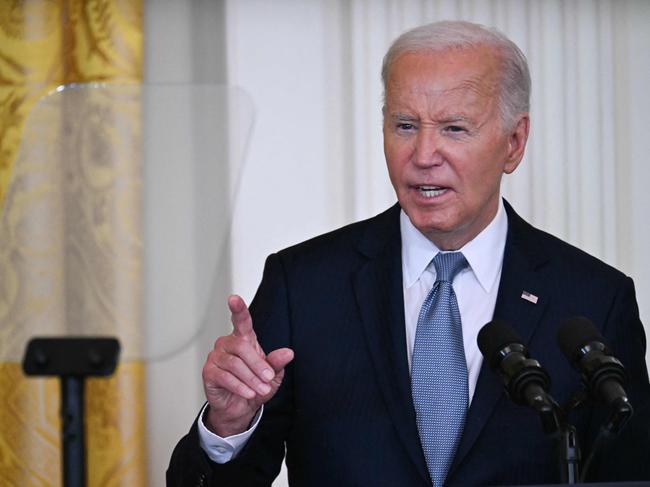 US President Joe Biden speaks during a Medal of Honor Ceremony in the East Room of the White House in Washington, DC, on July 3, 2024. (Photo by Jim WATSON / AFP)