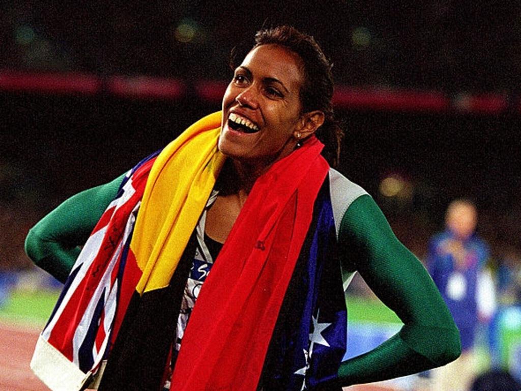 Cathy Freeman of Australia celebrates after winning gold in the Women's 400m final.