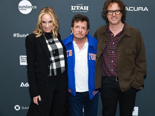 Tracy Pollan, Michael J. Fox and director Davis Guggenheim attend the 2023 Sundance Film Festival. Picture: Getty Images