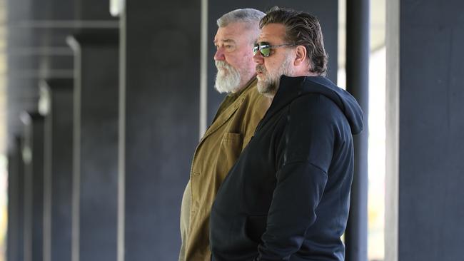 Rabbitohs co-owner Russell Crowe (right) with general manager of football Shane Richardson. Picture: AAP