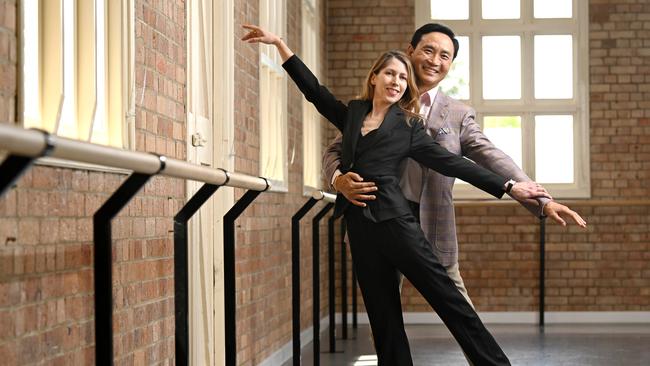 Outgoing QLD Ballet Artistic Director Li Cunxin with his replacement Leanne Benjamin. Pic: Lyndon Mechielsen