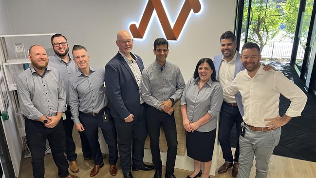 Nuago shareholders Dave Brown, Ben Gordon, Brendon O’Rourke and Mark Wiskar with employees Edgar Croe, Antonietta Silvestri and shareholders Connor O’Rourke and Ben Scholefield.