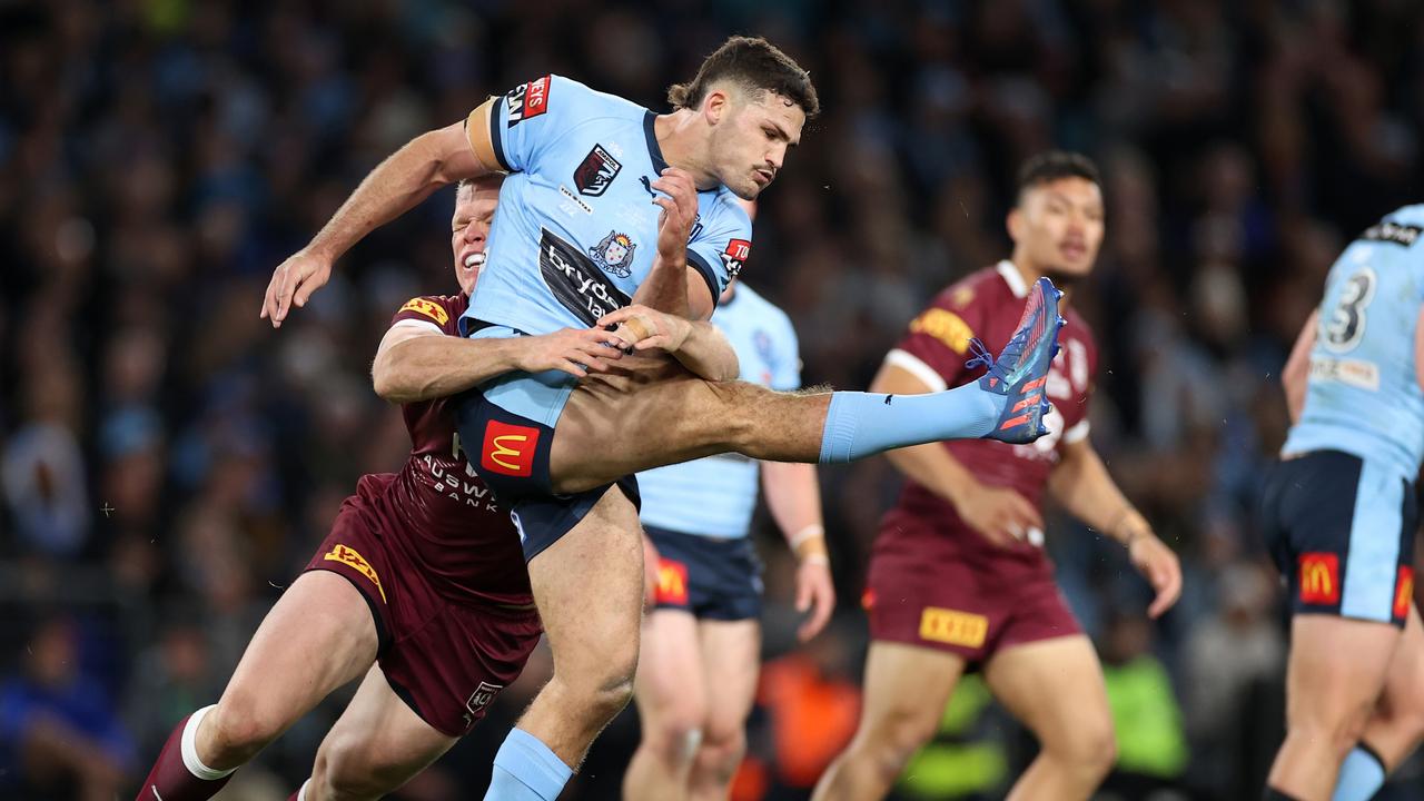 The Maroons put Nathan Cleary under plenty of pressure in Origin I. Picture: Cameron Spencer/Getty Images