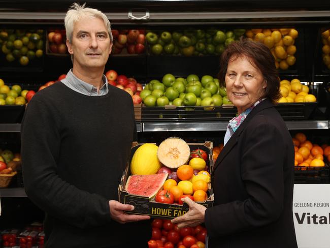 Geelong Food Relief Centre CEO Andrew Schauble and Geelong Foundation CEO Gail Rodgers. Picture: Alison Wynd