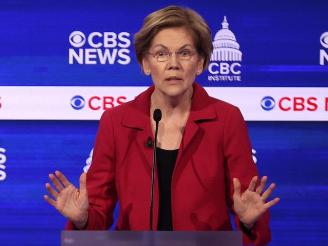 Former Democratic presidential candidate Senator Elizabeth Warren. Picture: AFP (D-MA) speaks during the Democratic presidential primary debate at the Charleston Gailla