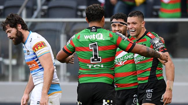 The Rabbitohs attack finally looked near it’s best after some indifferent form against the Storm and Roosters. Picture: AAP.