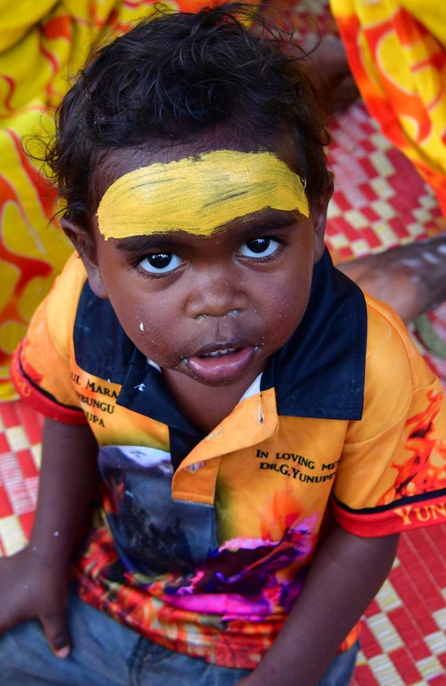 Yolngu children wear ceremonial paint on day one of Garma Festival. Picture: Zizi Averill