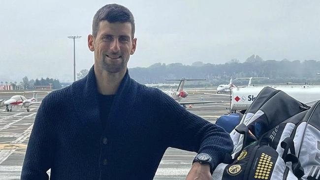 The Instagram post that started it all — Novak Djokovic posing before boarding a plane to Melbourne at the start of 2022.