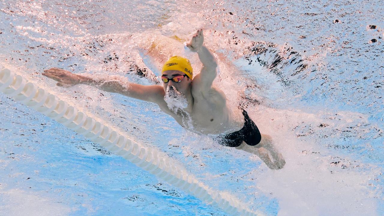 Alex Saffy of Team Australia competing during the men's 100m butterfly S10 on day six, on his way to the bronze medal. Picture: Adam Pretty/Getty Images