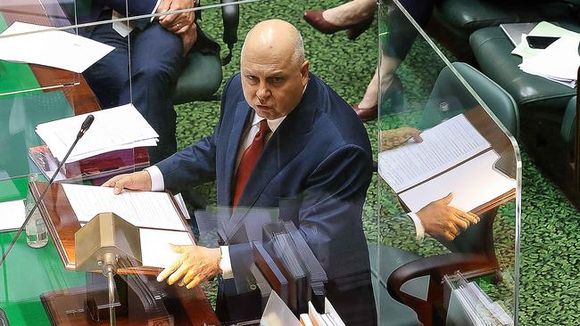 Treasurer Tim Pallas delivers the budget in state parliament. Picture: Ian Currie