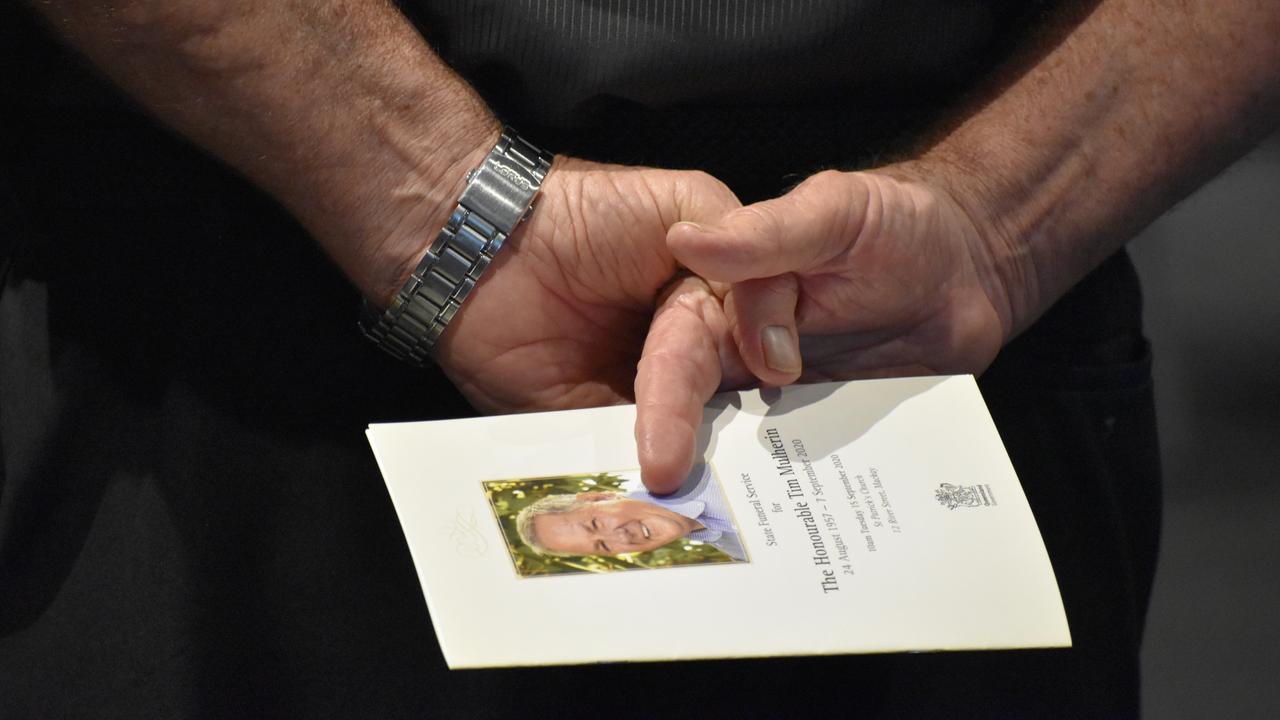 More than 300 mourners gathered at the MECC to watch the live streamed State funeral service for Tim Mulherin on Tuesday September 15 in Mackay. Picture: Zizi Averill