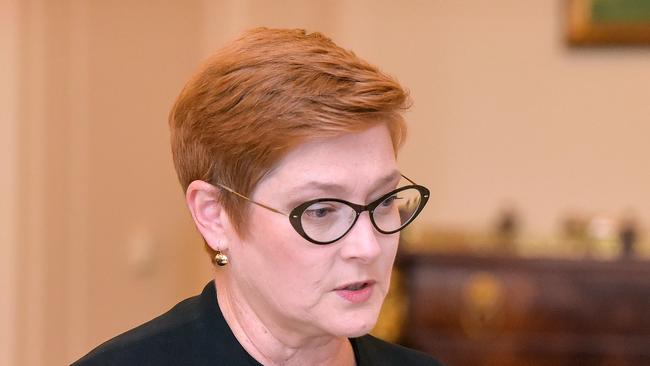 Australian Foreign Minister senator Marise Payne takes an oath during a ceremony at Government House in Canberra on May 29, 2019. - Scott Morrison was sworn in as Australia's prime minister after shocking election victory over the centre-left Labor Party. (Photo by MARK GRAHAM / AFP)