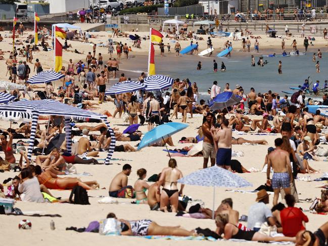 Meanwhile, on the other side of Sydney, sun seekers at Bondi Beach were enjoying the water. Picture: Sam Ruttyn