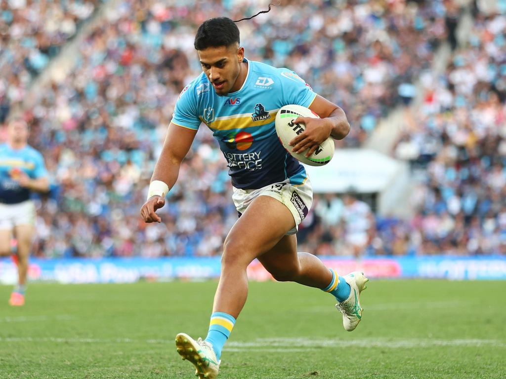 Alofiana Khan-Pereira is the NRL’s leading tryscorer. Picture: Chris Hyde/Getty Images