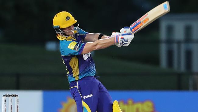 Steve Smith belts a six for the Barbados Tridents against the Jamaica Tallawahs in Fort Lauderdale, Florida in August. Picture: Getty Images