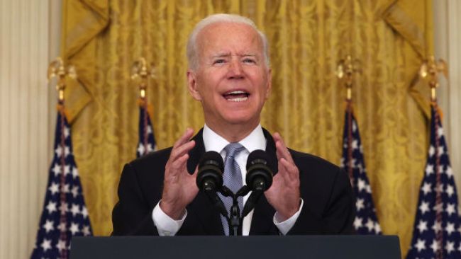 US President Joe Biden addressed the crisis in Afghanistan on Tuesday from the White House where he defended his decision to remove troops. Picture: Anna Moneymaker/Getty Images