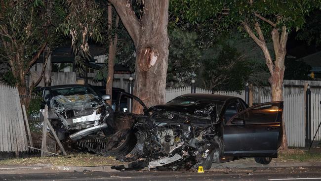 The cars after the crash on Springvale Road, Nunawading. Picture: Jason Edwards