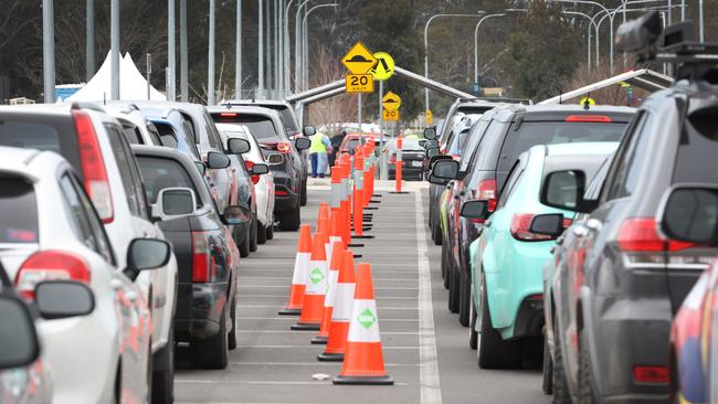 Pop-up COVID testing site at Shepparton Sport Precinct today. Picture: David Caird