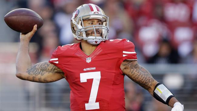 Jarryd Hayne's official San Francisco 49ers jersey sitting next to Colin  Kaepernick