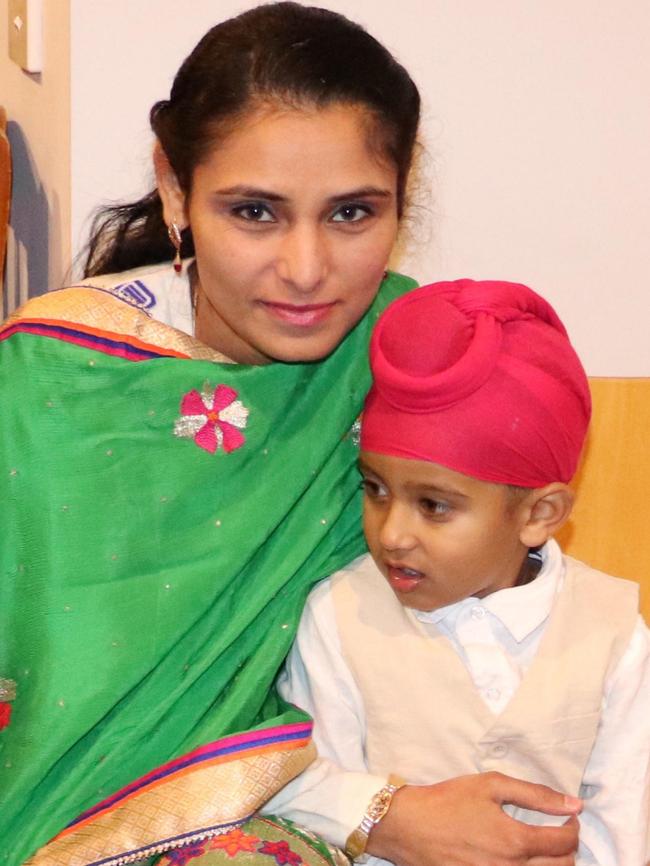 Amandeep Kaur Grewal with her son, Sehaj Singh Grewal, 4.