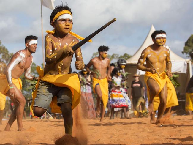 Members of the Gumatj clan perform bunggul (ceremonial dancing) at the annual Garma Festival in northeast Arnhem Land. Pics: Melanie Faith Dove / Yothu Yindi Foundation