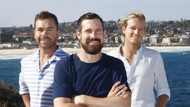 The coolest guys in Bondi. L to R: John Kelly and Sam Smith from Porch and Parlour and Guy Turland. Picture: John Appleyard