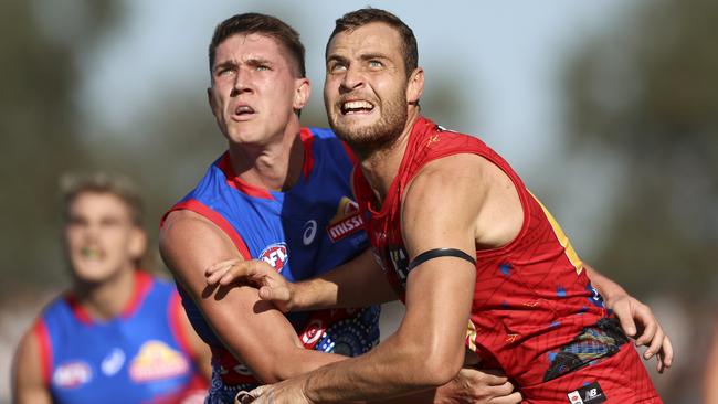 Jordon Sweet, left, played just 11 games in five seasons at the Bulldogs. Picture: Martin Keep/Getty Images