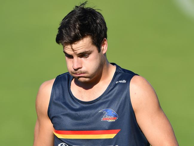 ADELAIDE, AUSTRALIA - MARCH 19: Darcy Fogarty of the Crows during the Adelaide Crows AFL training session at West Lakes on March 19, 2021 in Adelaide, Australia. (Photo by Mark Brake/Getty Images)