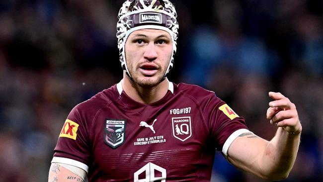 BRISBANE, AUSTRALIA - JULY 13: Kalyn Ponga of Queensland during game three of the State of Origin Series between the Queensland Maroons and the New South Wales Blues at Suncorp Stadium on July 13, 2022, in Brisbane, Australia. (Photo by Bradley Kanaris/Getty Images)