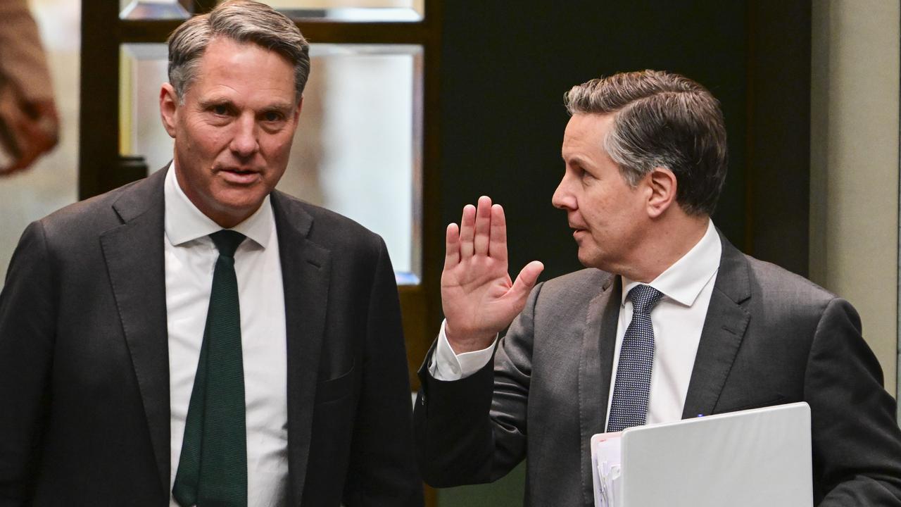 Deputy Prime Minister and Defence Minister Richard Marles (left) has lashed the Oppositionn for using the AUKUS nuclear subs deal to back up its energy policy. Picture: NewsWire / Martin Ollman