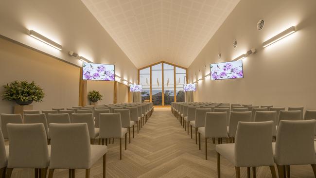 Le Pine Funeral chapel at Dandenong, Victoria was one of the first venues in Australia to offer OneRoom live-streaming to grieving families. Picture: Invocare