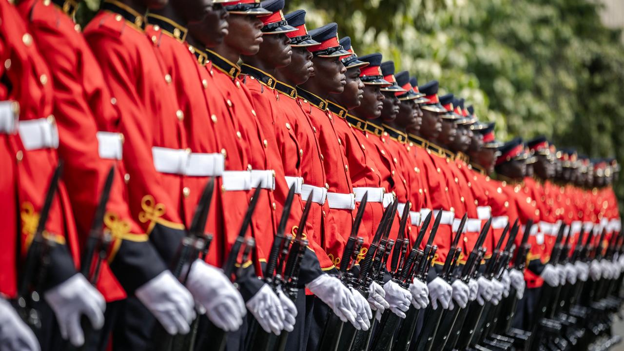 Members of the Kenyan Presidential Guard of Honour stand in formation as they welcome President William Ruto to deliver his first-ever State of the Nation address in Nairobi. Picture: Luis Tato/AFP