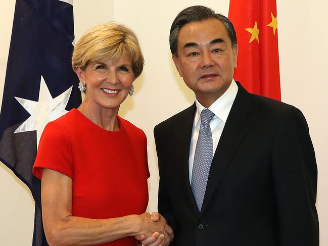 Former foreign minister Julie Bishop meeting her Chinese counterpart, Wang Yi, for the Australia-China Foreign and Strategic Dialogue at Parliament House in 2017. Picture: Kym Smith