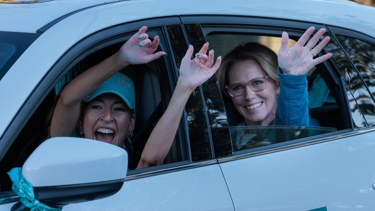 Zoe Daniels after voting with her family at Hampton Primary School. Picture: NewsWire/ Nadir Kinani