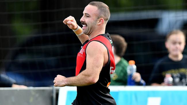 Matthew Panuccio celebrates a goal for Riddell. Picture: Josh Chadwick