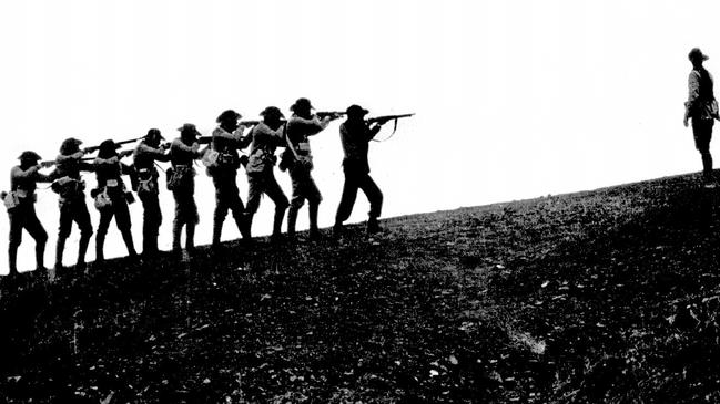 The firing squad in a scene from 1979 film Breaker Morant.