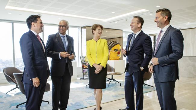 At the banking roundtable were Credit Suisse managing director Jean du Plessis, left, Minter Ellison partner Rahoul Chowdry, Macquarie managing director Marianne Birch, Citi managing director Tom Cribb and Bank of America Merrill Lynch managing director Mike Evans. Picture: Hollie Adams