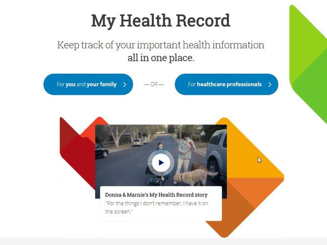 Screen grabs from the My Health Record government website. Picture: Supplied