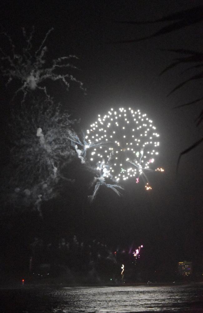 Fireworks light up the night sky over Mooloolaba as thousands turned out to watch and bring in the New Year. Photo: Elizabeth Neil