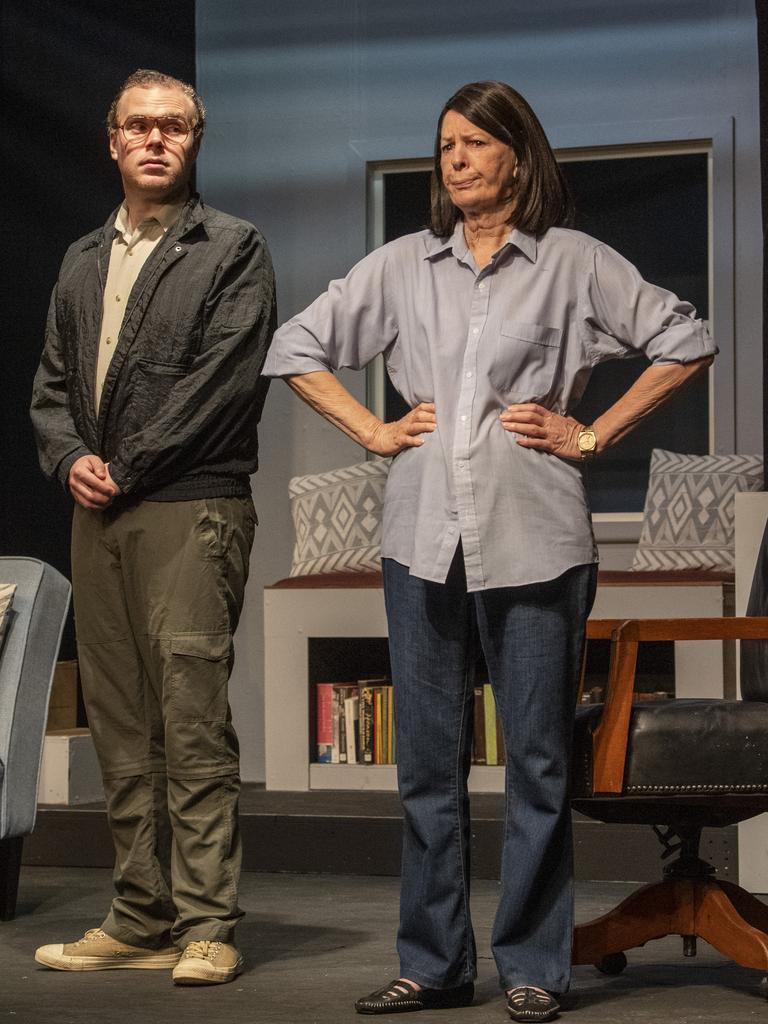 Local actors Stewart Limpus and Bev Irwin-Taylor preparing for next week’s premiere of <i>Switzerland </i>a psychological three-act thriller surrounding the nonfictional tale of American author, Patricia Highsmith. Picture: Nev Madsen